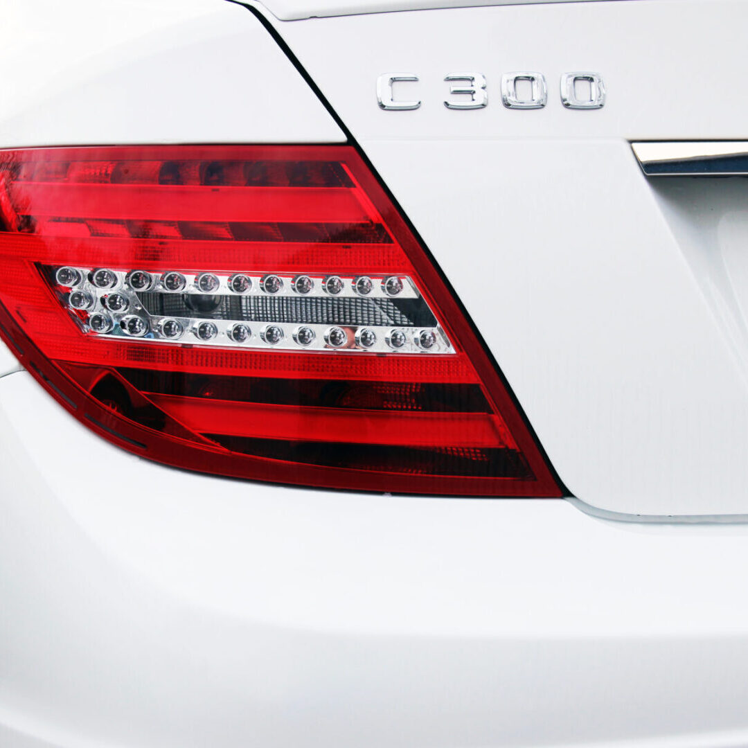 A close up of the back lights on a car